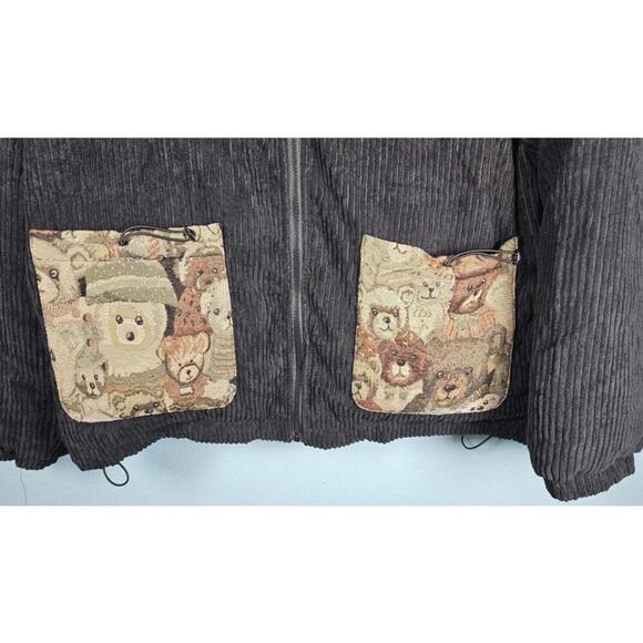Stiwaup Women's Cozy Plush Bear-Themed Corduroy Jacket - Picture 2 of 8